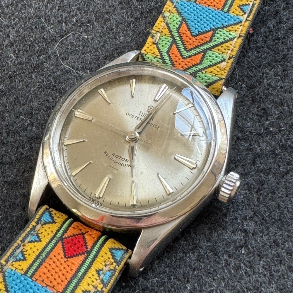 Vintage Rolex Tudor Oyster Prince Stainless Watch self-winding w/ Colorful Strap